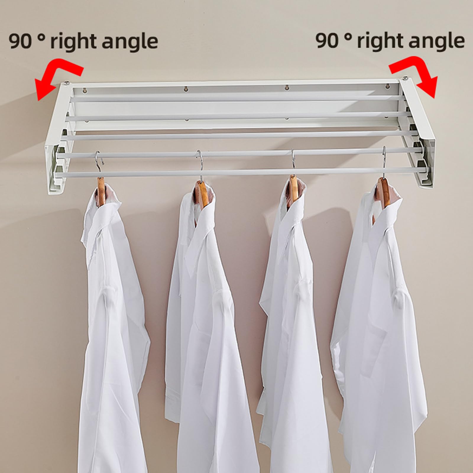 Stendibiancheria a parete in acciaio al carbonio e alluminio, semplice stendibiancheria da parete, pieghevole, per interni ed esterni, per balcone (bianco con 4 ganci)