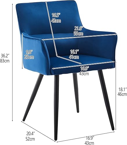 Miniatura 3 de CLIPOP Juego de 2 sillas de comedor de cocina, sillas de comedor modernas de terciopelo de mediados de siglo con brazo, asiento tapizado, pata de
