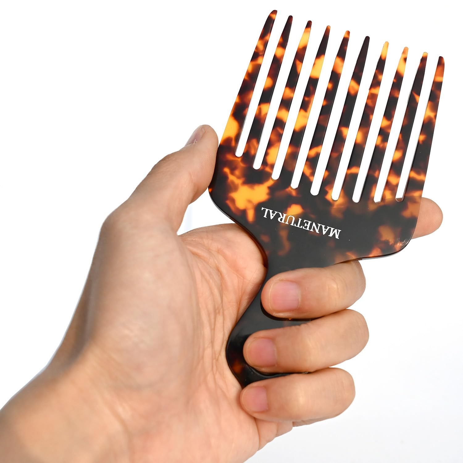 14MX Langzahnkamm / Afro-Haarliftkämme für Damenlocken und Herrenbärte - Handgefertigte Schönheit für müheloses Styling (Schildkröte, 1 Pack)