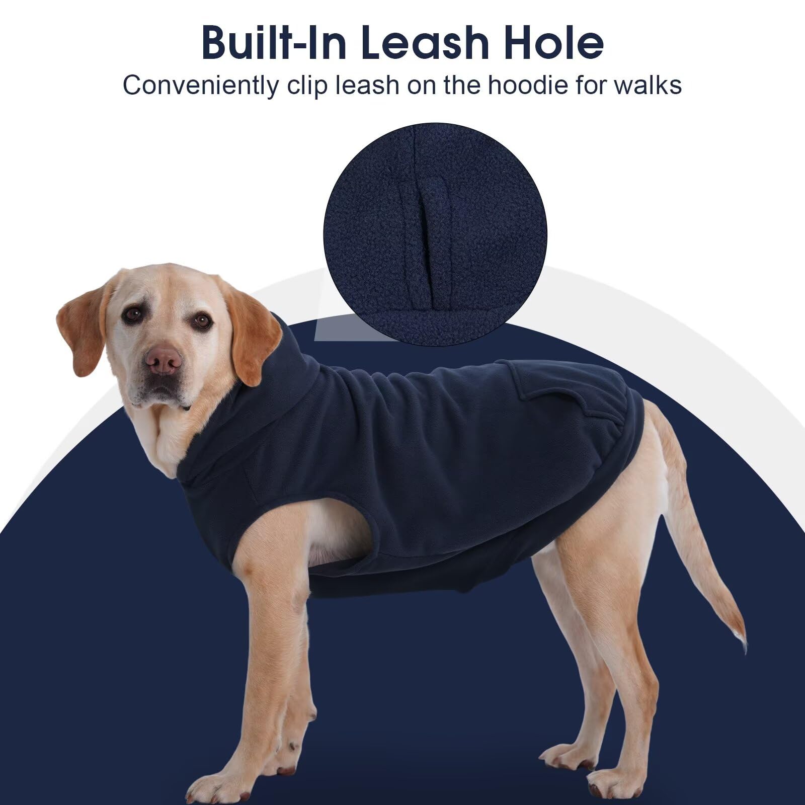 IECOii Sweat à capuche pour chien de grande taille, pull en polaire chaude pour animal de compagnie avec trou pour laisse, manteau confortable pour l'automne et l'hiver pour chien de grande taille