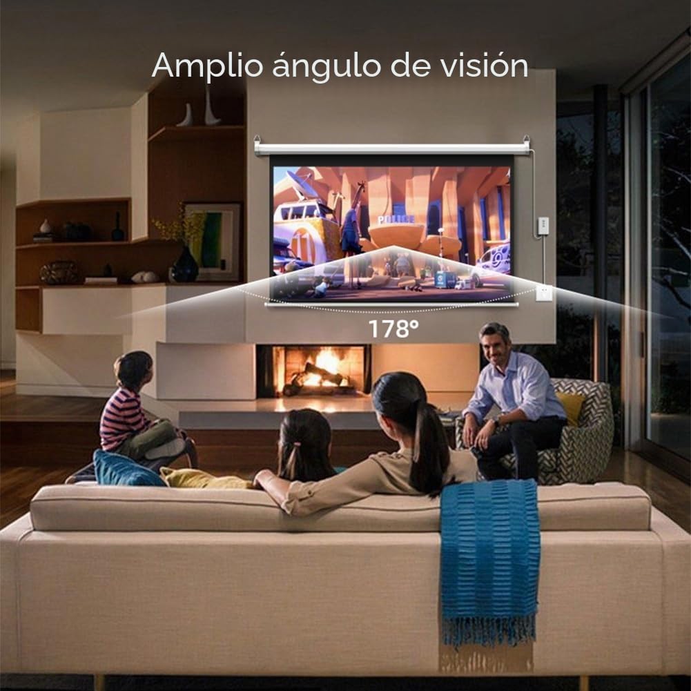 Pantalla de proyector motorizada de 60″ 16:9, 4K HD, eléctrica, automática, retráctil y con Control Remoto for el hogar, la Oficina y el Aula.