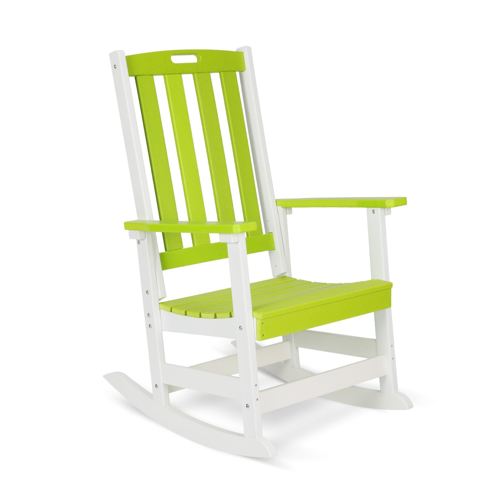 COWVIE Outdoor Rocking Chair, Ergonomic HDPE Rockers with All-Weather Design for Patio or Porch, Lemon Green and White