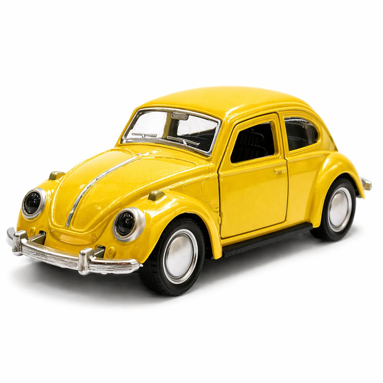 1:36 Scale 1967 Classic Yellow VW Beetle Die-Cast Pull Back Toy Car with Openable Doors, Metal Body Collectible Model for Kids & Adults-image-2