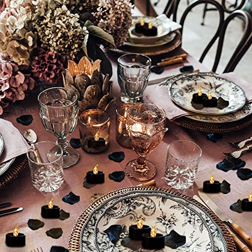 Lanker 500 Pcs Black Artificial Rose Petals With 24 Pcs Black Long Lasting Battery Operated Flickering Flameless Tea Lights Candles For Valentine's Day (Black Tea Lights With Black Rose Petals) #TOP3