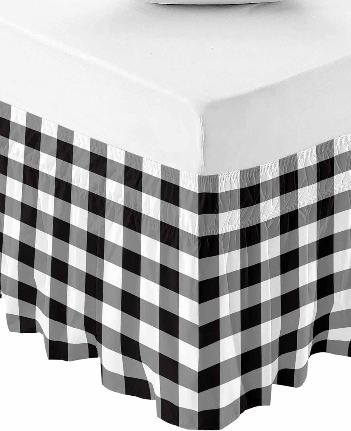 Black and White Checkered Bed Skirt King Size 16 Inch Drop