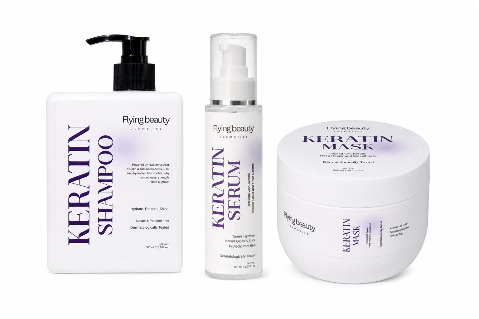 Keratin Smooth Hair Combo | Shampoo 500ml + Hair Mask 500ml + Serum 120ml | Hair Care Set for Frizz Control and Shine-image-32