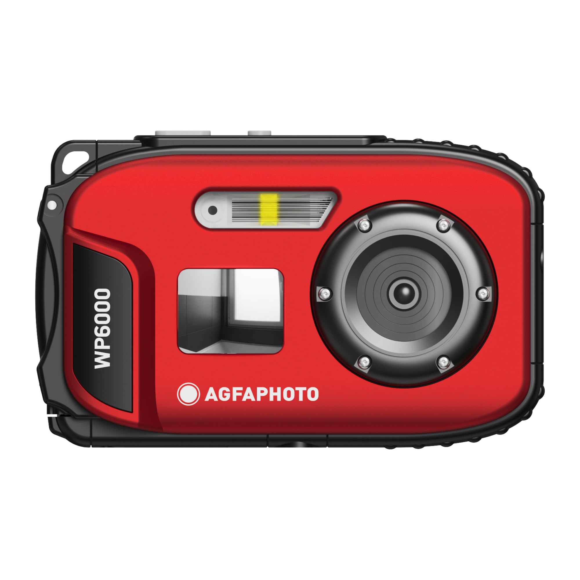AGFA Photo Realishot WP6000 – Cámara Digital Impermeable, 3 m/​10 ft, 18 MP, vídeo HD, Pantalla LCD 2,​4", Zoom Digital 16x, autofoco, Espejo Selfie, batería de Litio – Rojo