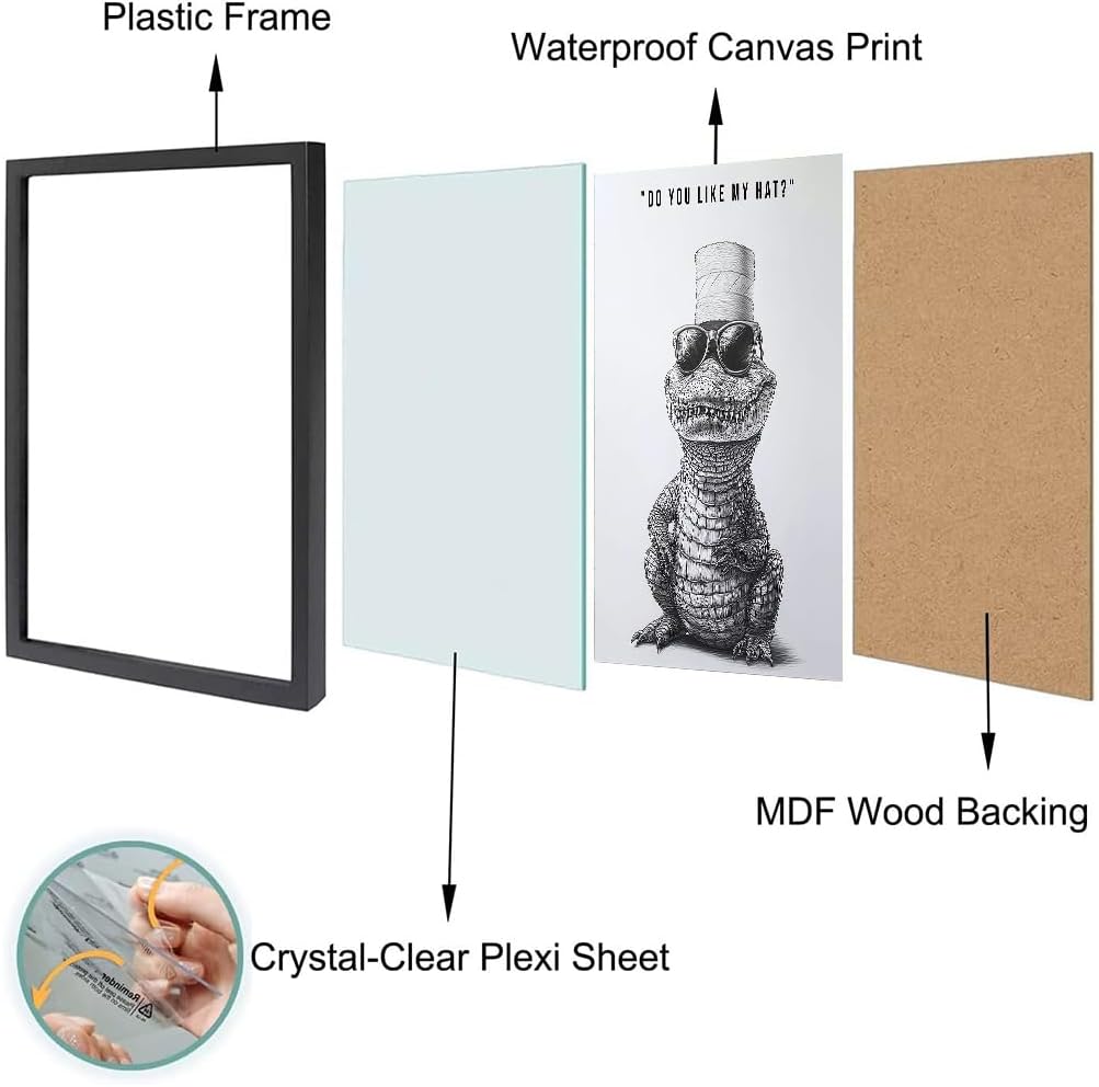 Framed Bathroom Wall Simple Decoration Fun Crocodile Wearing Toilet Paper Hat Black And White Frame Home Decoration Animal Canvas Printing Canvas Art