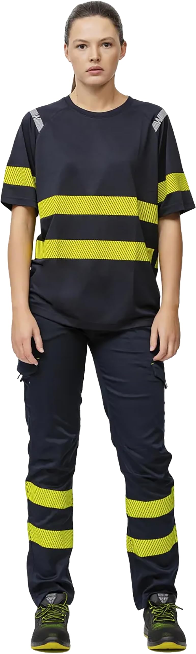 WORKTEAM Pantalón Slim Fit de Alta Visibilidad con Cintas Reflectantes discontinuas, Multibolsillos y Tejido elástico en 4 direcciones, EN ISO 20471. Unisex