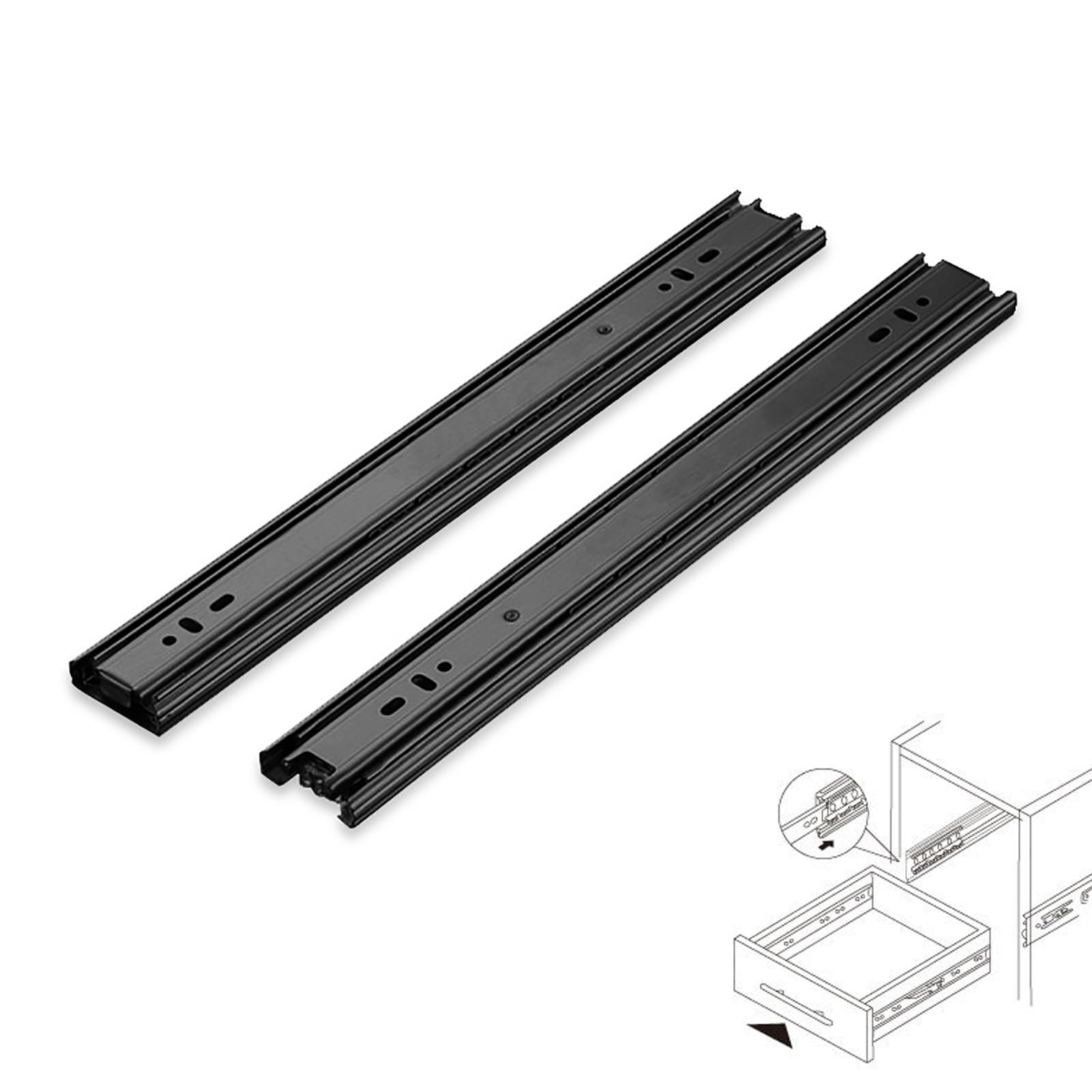 Guide for cassetti da cucina, Guide for cassetti, Guide for cassetti ad estrazione completa, Montaggio Laterale, con Viti di Montaggio (Colore : Negro, Dimensioni : 40cm/15.7in) (Colore : Negro, Dimen