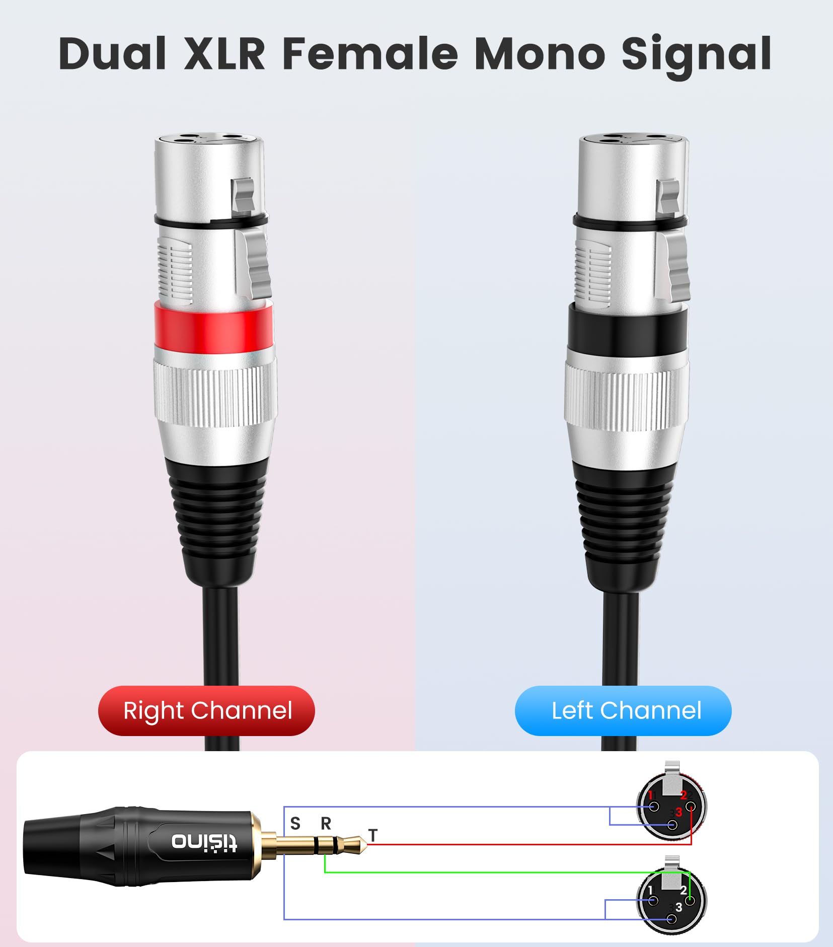 Tisino Podwójny kabel mikrofonowy XLR żeński do 3,5 mm TRS stereo, przewód rozdzielający Y do 2 mikrofonów, mini jack 1/8 do kamery, kamery wideo, rejestratora i profesjonalnego sprzętu audio-1m