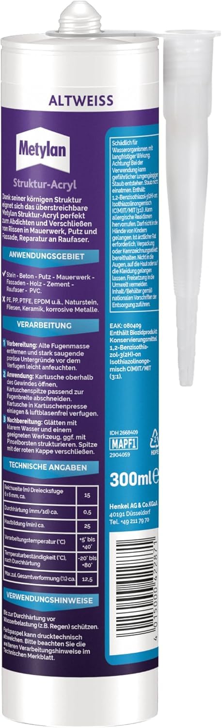 Metylan Wand und Decke Struktur-Acryl, dehnfäige Dichtmasse für Anschlussfugen, 12x300 ml