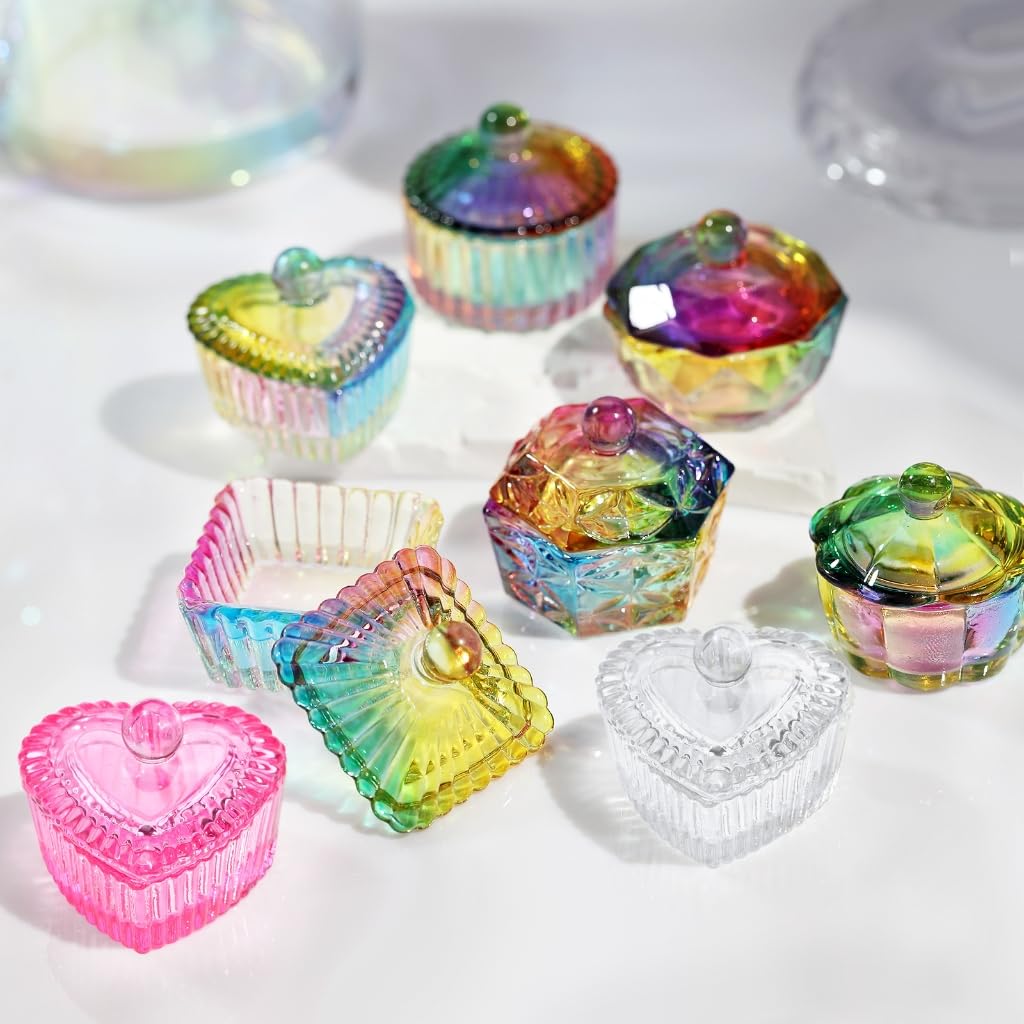 VONNST Nail Art Glass Dappen Dish Crystal Glass Dish Nails Art Dappen Dish with Lid Heart Shape Nail Liquid Crystal Cup Tools for Professional Use and Home Use (pink)