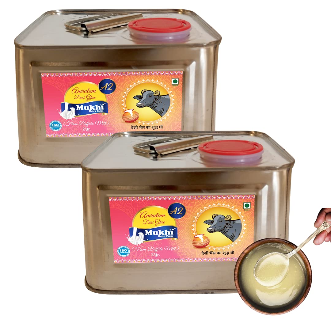 MUKHIA Amrutam A2 Desi Buffalo Ghee, Made with Cultured Curd Bilona Churn method, Lactose Free,Good for Heart & Mental Health Wellness ( 2 Litre, Pack of 2) (B098TD2VC7) Amazon Price History, Amazon Price Tracker