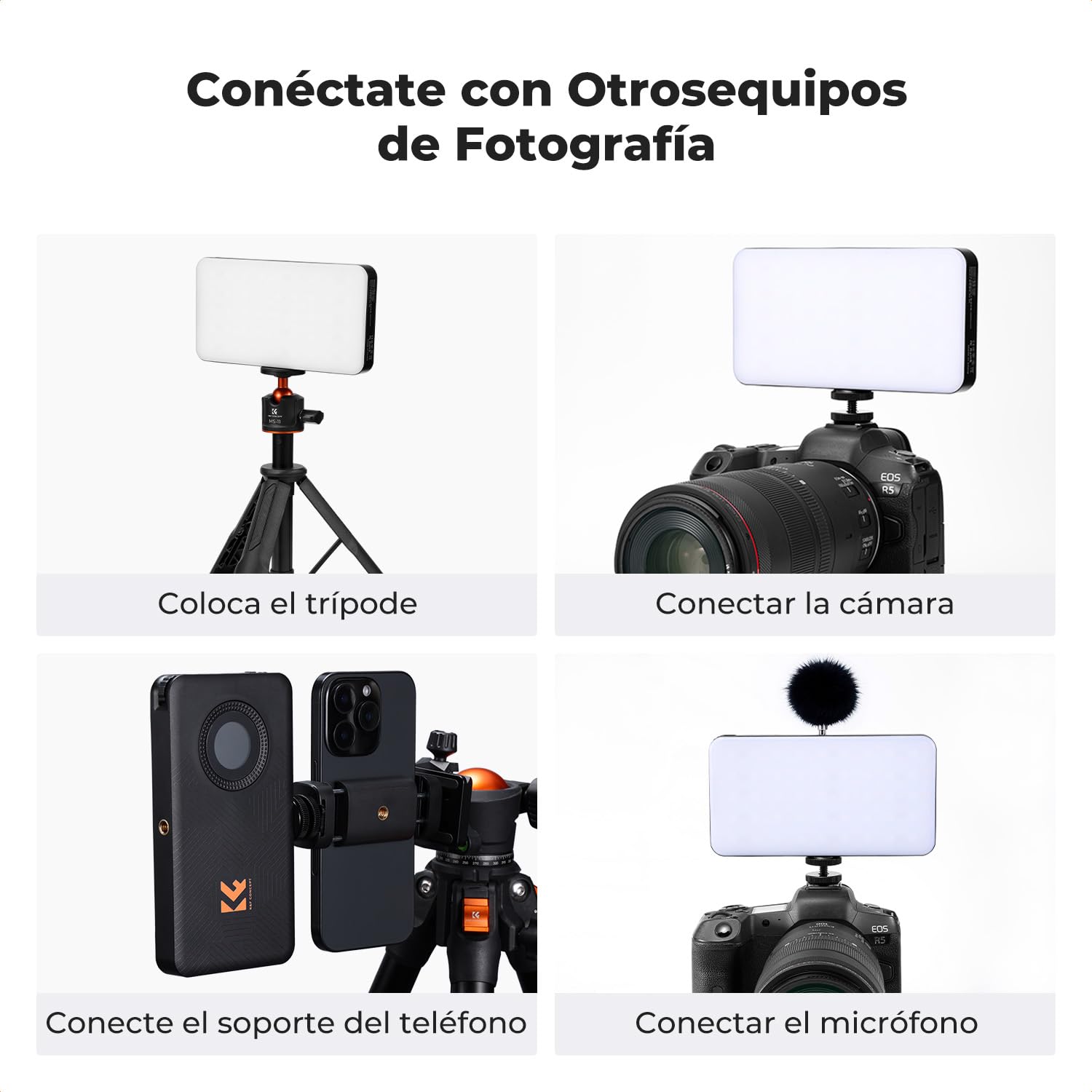 K&F CONCEPT 135 LED RGB Video Light, Construido 5000mAh Batería Regulable Luz de Foto Compacta para Cámara DSLR, CRI 96, 2812lux, Luz de Cámara Portátil con 13 Efectos de Luz