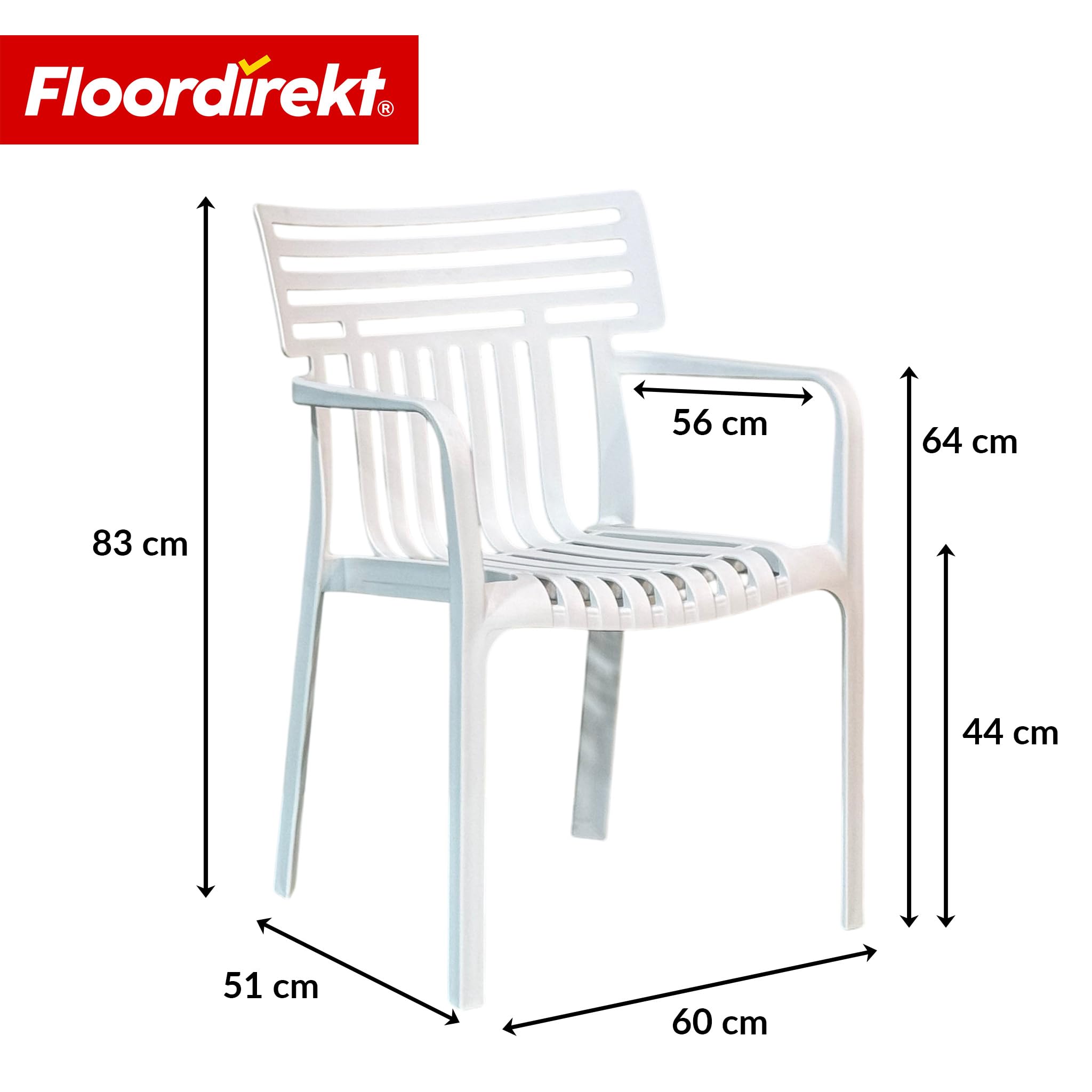 Floordirekt Sedia da Giardino Terrano con braccioli – Sedia Design impilabile, Bianca, Resistente alle intemperie e ai Raggi UV, Portata Fino a 200 kg, per Balcone, terrazza e Giardino