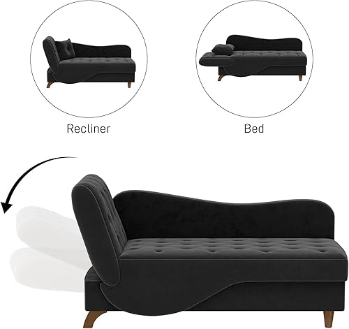 Miniatura 30 de Tumbona interior con almacenamiento, reposabrazos ajustable, silla de lectura reclinable, sofá cama con almohada, futón de terciopelo 3 en 1 para