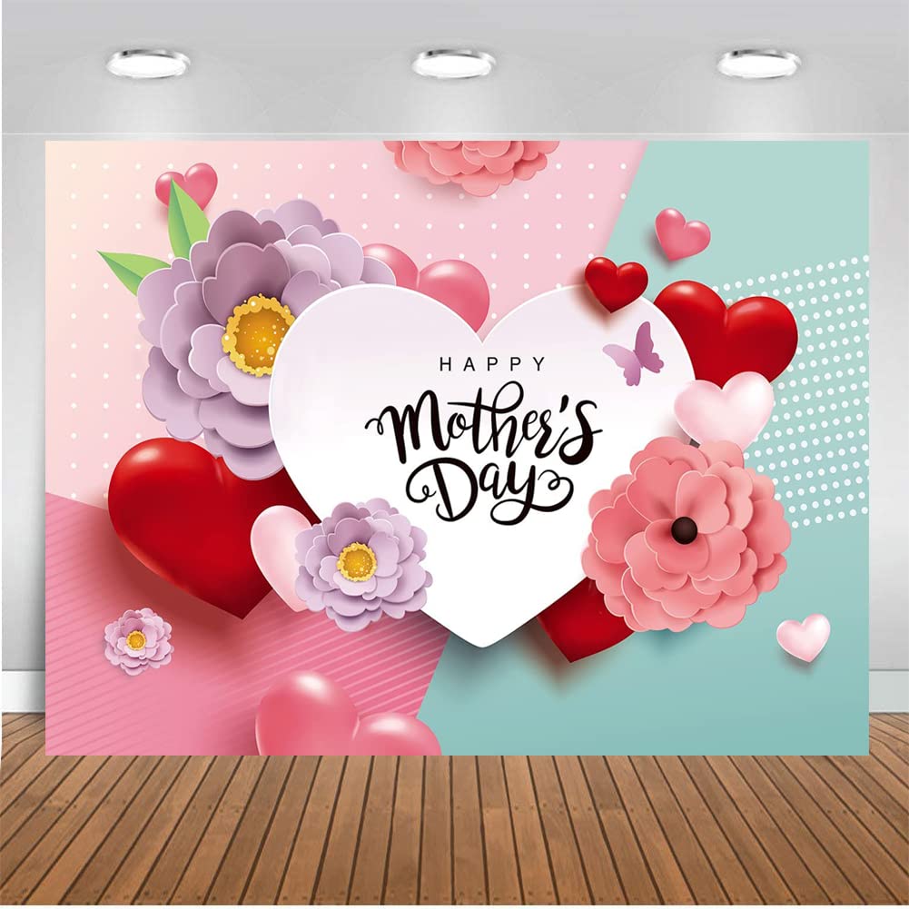 CHAIYA 7X5ft Mother's Day Background Pink Flower Love Background Festival Party Decoration Activity Gift Banner Photo Booth Photo Props CY-213