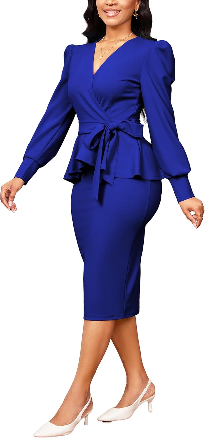 Elegant Dresses for Women Sexy Church Long Ruffles Sleeve Business Pencil Vintage Peplum Dress Wear to Work - Image 4