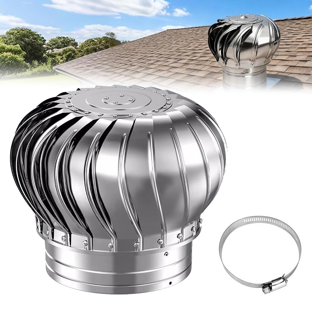 Roof Vent Cap Attic Fan, 4" 12" 16" Wind Rotating Turbine Cap Vent, 304 Stainless Steel Turbine Ventilator Vents, Rotating Roof Vents Chimney Cowl(100mm/3.94in)