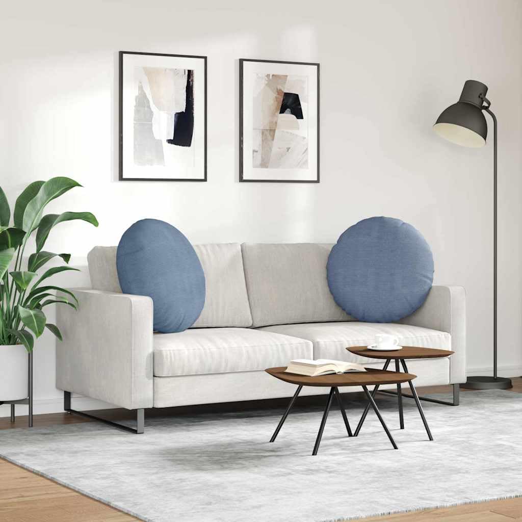 2er Set Sitzkissen Ø 80 cm Blau Cordstoff Bodenkissen | Große weiche Bodenkissen im 2er Set aus Cordstoff für Wohnzimmer und Leseecke, mit abnehmbarem Bezug.