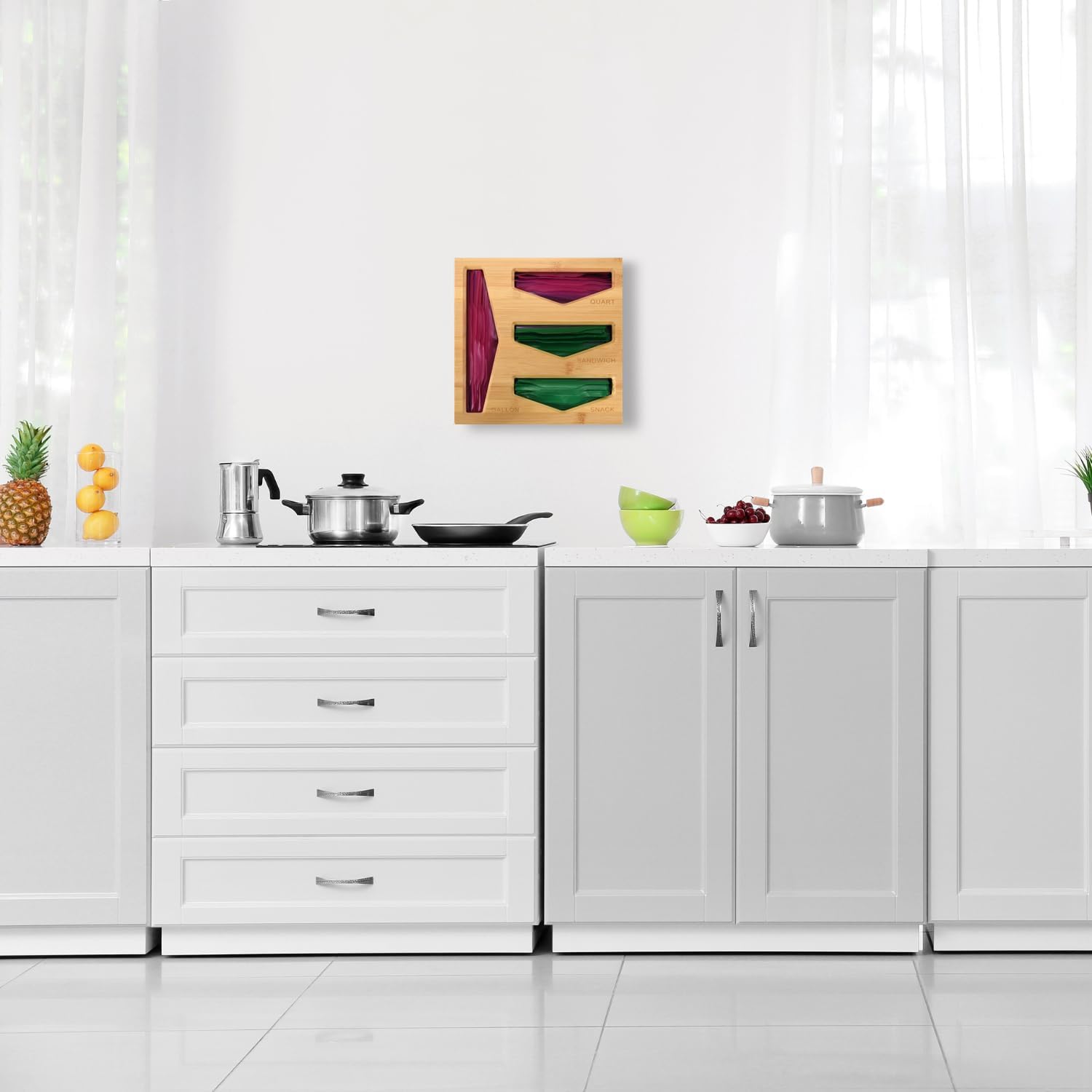 Cozee Bay Bamboo Bag Storage Organizer for Kitchen Drawer, Baggie organizer, Compatible with Gallon, Quart, Sandwich and Snack Variety Size Bags (Natural Bamboo)