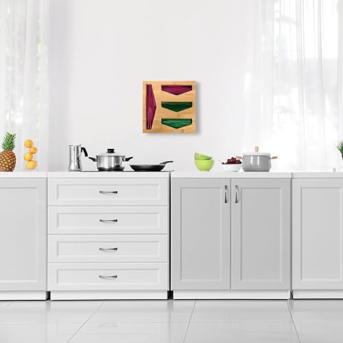 Miniatura 9 de Cozee Bay Organizador de almacenamiento de bolsas de bambú para cajón de cocina, organizador de bolsas, compatible con bolsas de tamaño variado de