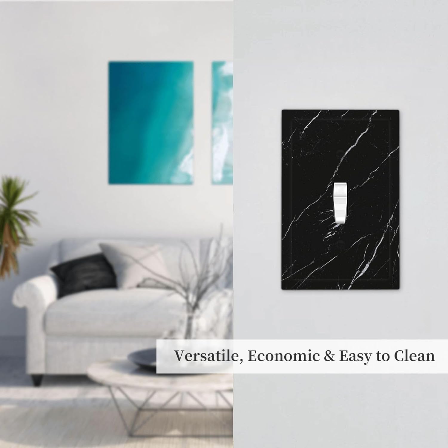Luxury Natural Modern Abstract Black White Grey Marble Art Texture Patterns Single Toggle Light Switch Cover Decorative 1 Gang Wall Plate for Electrical Switchplate Home Decor
