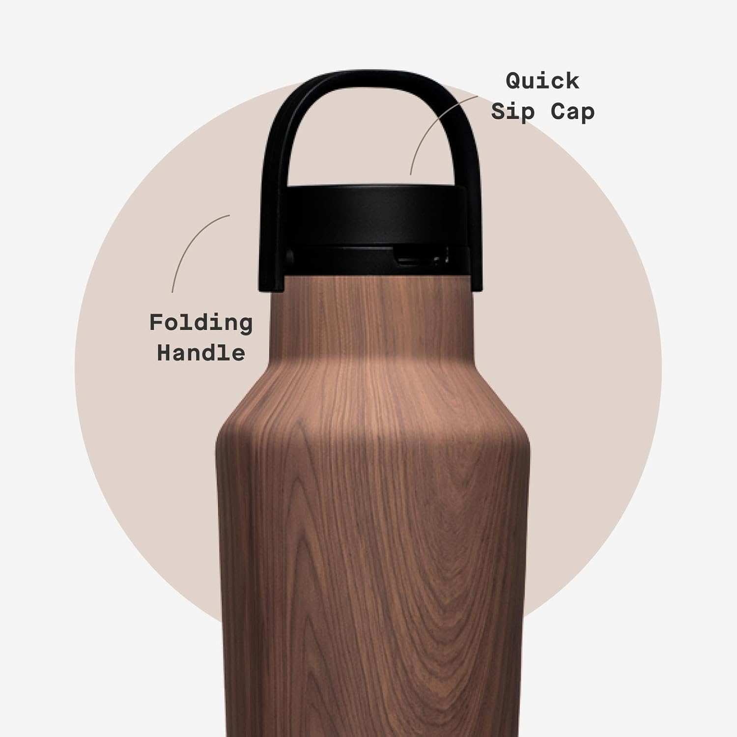 Corkcicle Sport Canteen - Keeps Drinks Cold 25 Hours - Stainless Steel Water Bottle - Triple-Insulated - Spill-Proof - Summer Drinkware Gift - Keeps Drinks Ice Cold - 20 oz - Walnut Wood - Image 5