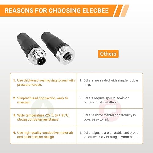 Miniatura 12 de Elecbee 5 unids M12 5 pines macho A-Code campo instalable tornillo terminación desblindaje para 22AWG 0.34mm² cable