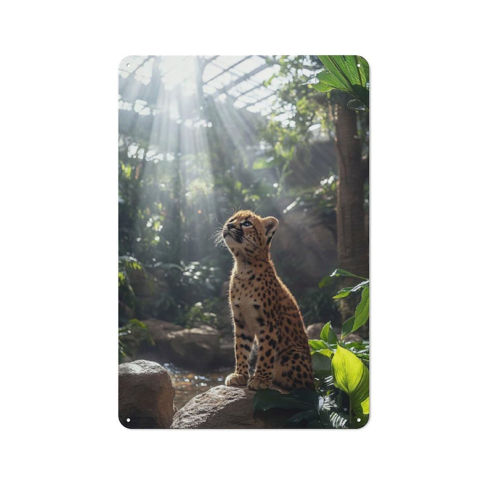 Junmoney Style-13 Retro Cheetah Cub In Sunlit Jungle Vintage Tin Sign 30X20cm, Retro Room Decor For Lounge, Study, Pub Or Wall Gallery