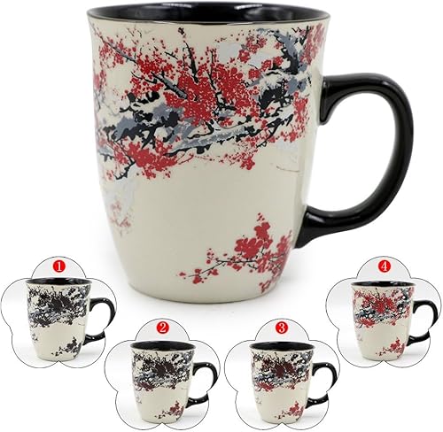 Miniatura 3 de Asmwo Taza mágica de arte divertida que cambia de color, sensible al calor, taza grande de café, té, flor de ciruelo, tazas de porcelana para