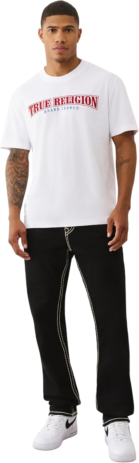 True Religion Men's Short Sleeve Flock Buddha Tee – Crewneck Graphic T-Shirt