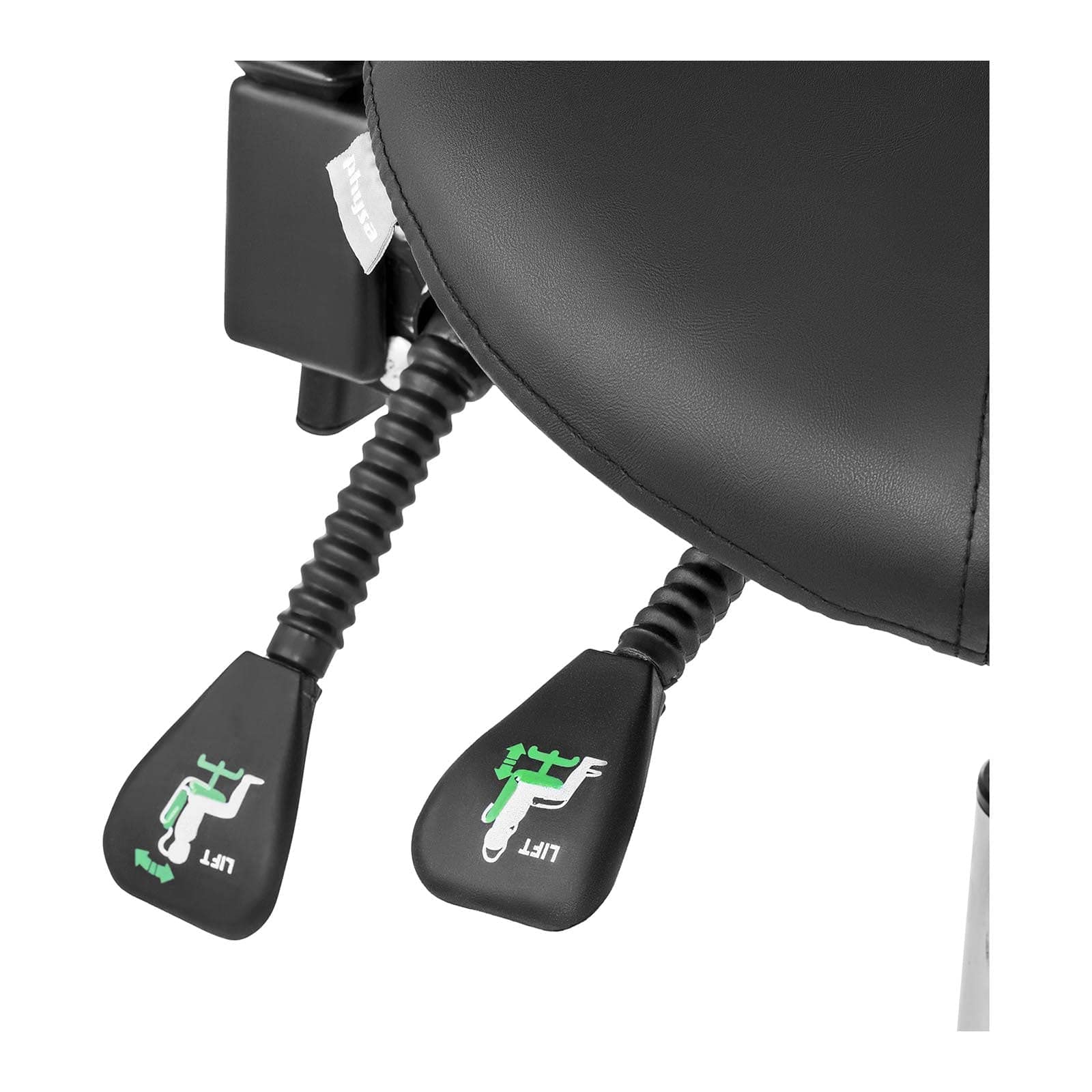 Physa Siège Selle de cheval avec Dossier 90-120°, 55-69 cm, 150 Kg, Pivotant, roulettes, Noir Assis Debout Ergonomique Tabouret de travail pour salon, spa, massage