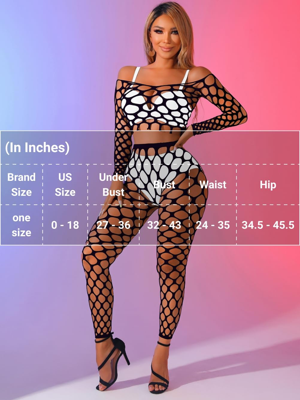 Kaei&Shi Sexy Fishnet Bodysuit Stockings,Mesh Long Sleeve Crop Top Lingerie,Hollow Out Music Festival Rave Outfits - Image 7