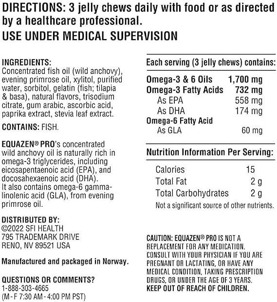 Equazen Pro SFI Health Fish Oil Jelly Chews - Omega 3 & Omega 6 for Kids & Teens - EPA, GLA & DHA for Kids Mood, Memory & Focus Support - Optimized for Bioavailability & Absorption (45 Jelly Chews)