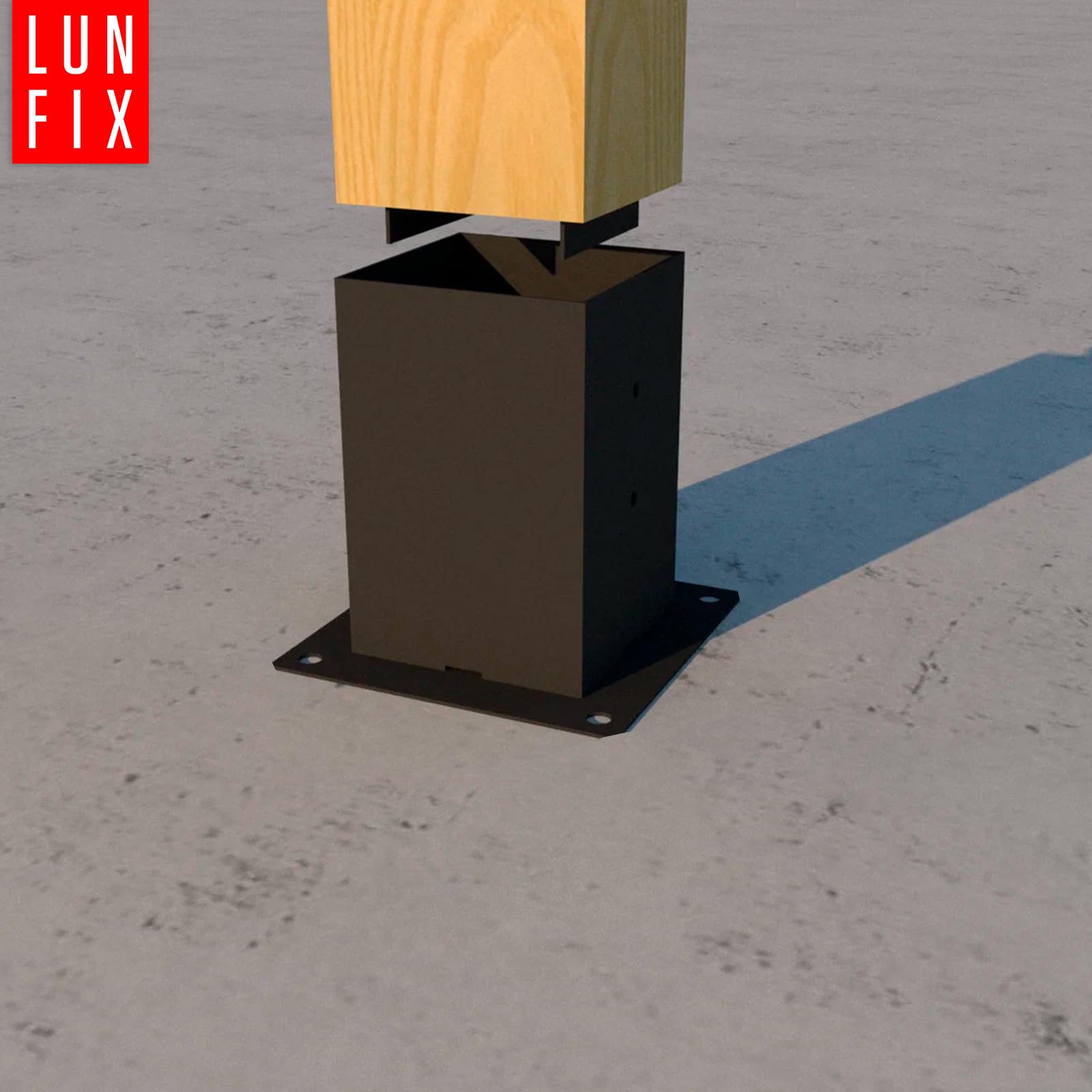 Pfostenträger 100x100 mm – Aufschraubhülse für Holzpfosten, Bodenhülse, Pfostenschuh, Balkenschuhe, schwarz, pulverbeschichtet – stabile Befestigung für Zaunpfosten, Lun Fix