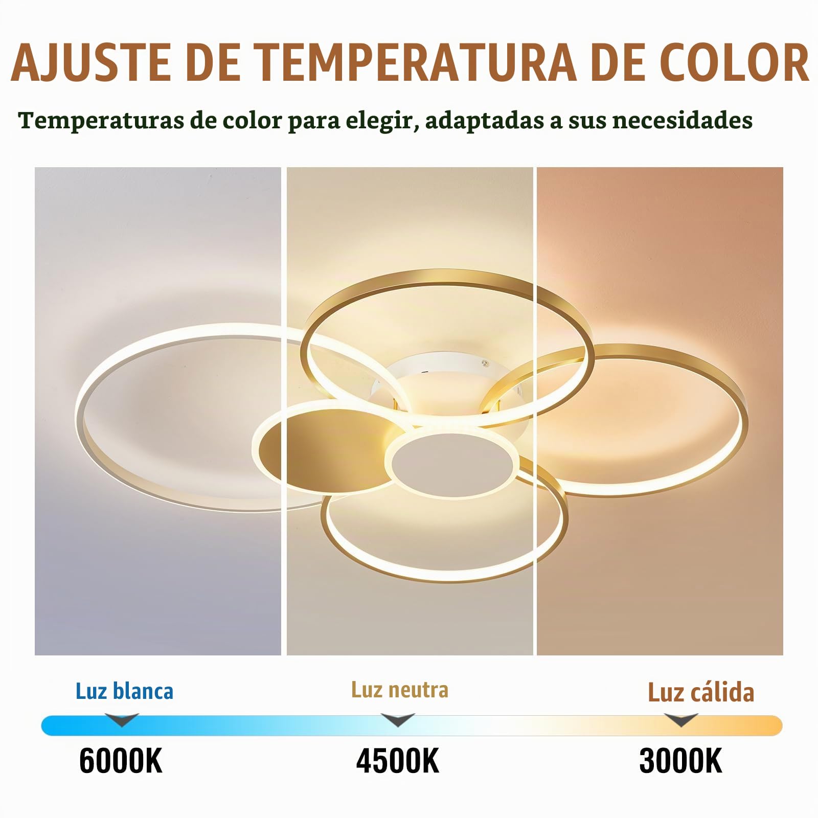 Regulable Luz De Techo De Sala De Estar LED Con Lámpara De Techo De Control Remoto Diseño De Anillo Redondo Creativo Luces De Techo De Metal Para Dormitorio Comedor Oficina Candelabro (Gold-100CM)