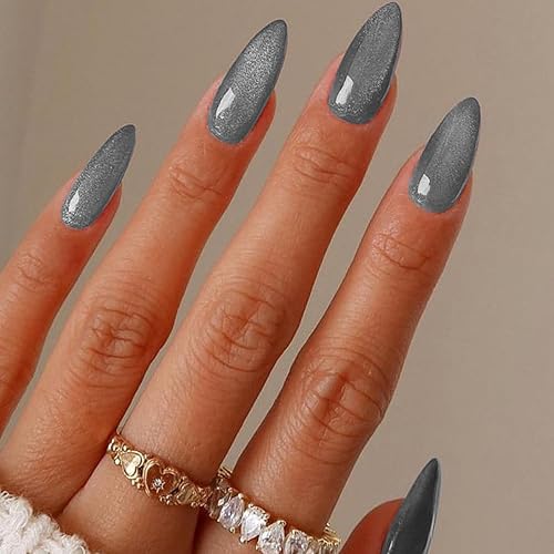 Miniatura 8 de Juego de 24 uñas postizas a presión color esmeralda, uñas postizas cortas a presión, uñas francesas con pegamento, cobertura completa, con diseño de