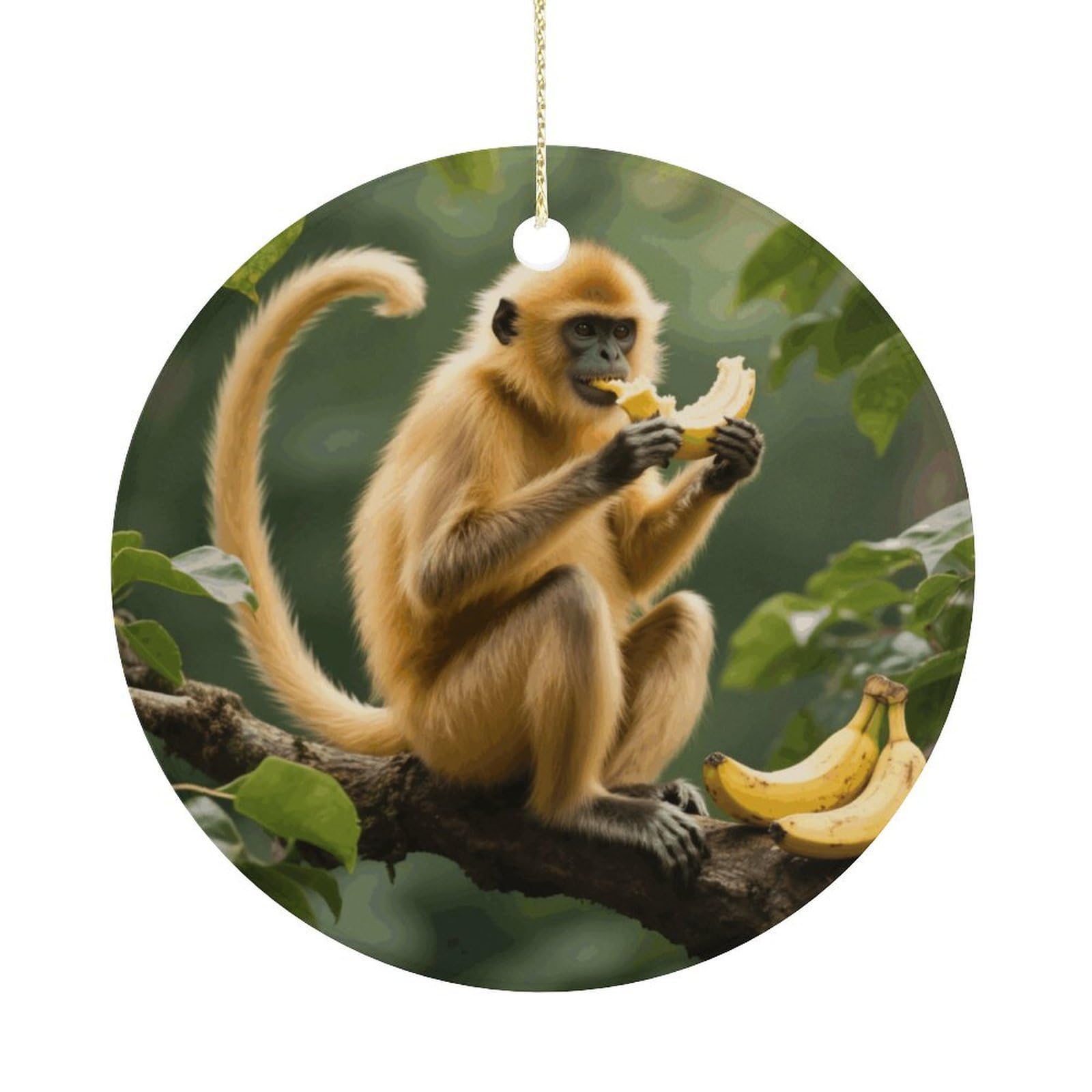 Personalized Christmas Ornaments 2025 Ceramic Hanging Golden Monkey Ornaments with Gold String Double-Sided Vintage Holiday Decorations for Tree Mantel Tabletop Xmas Party Favors
