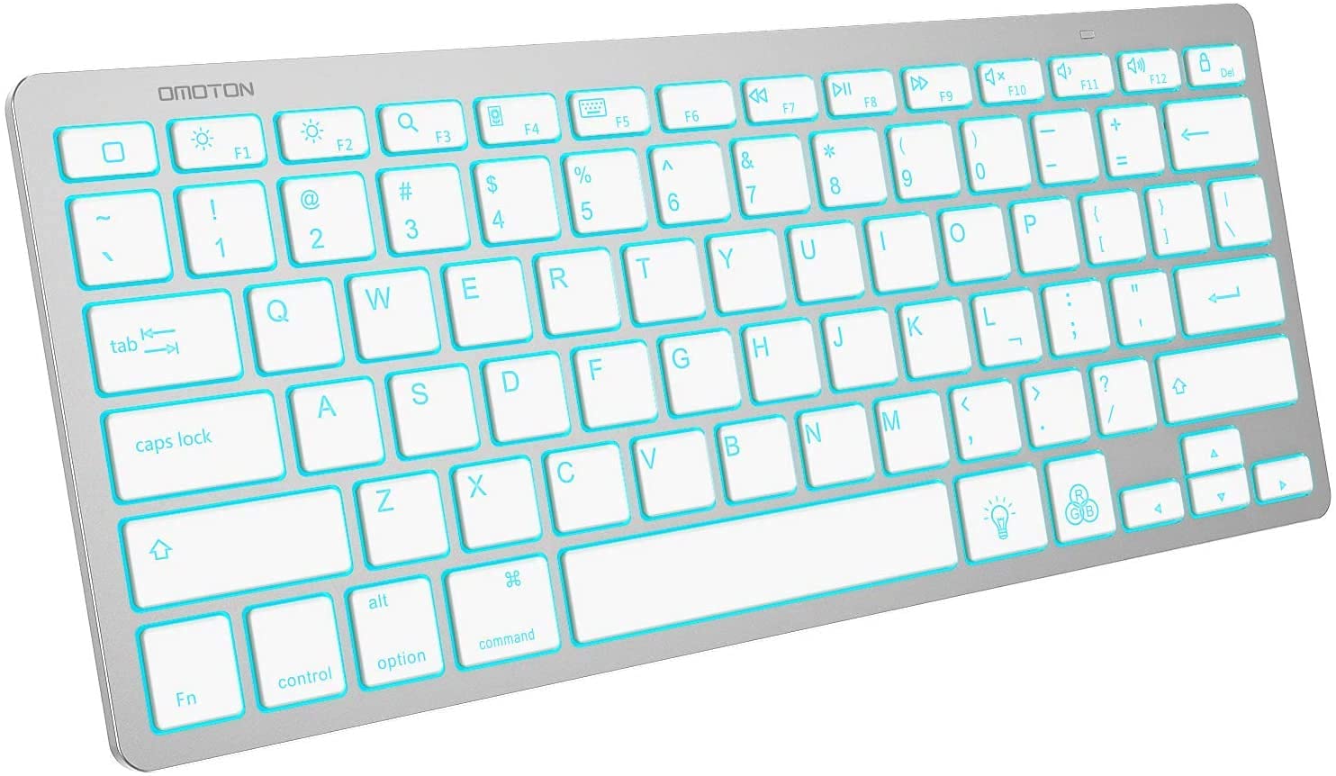 OMOTON Wireless Bluetooth Keyboard for Apple MacBook Pro/Air, iMac, Mac Mini, Mac OS, Rechargeable and 7-Color Backlit Portable Bluetooth Keyboard, QWERTY UK Layout, Sliver