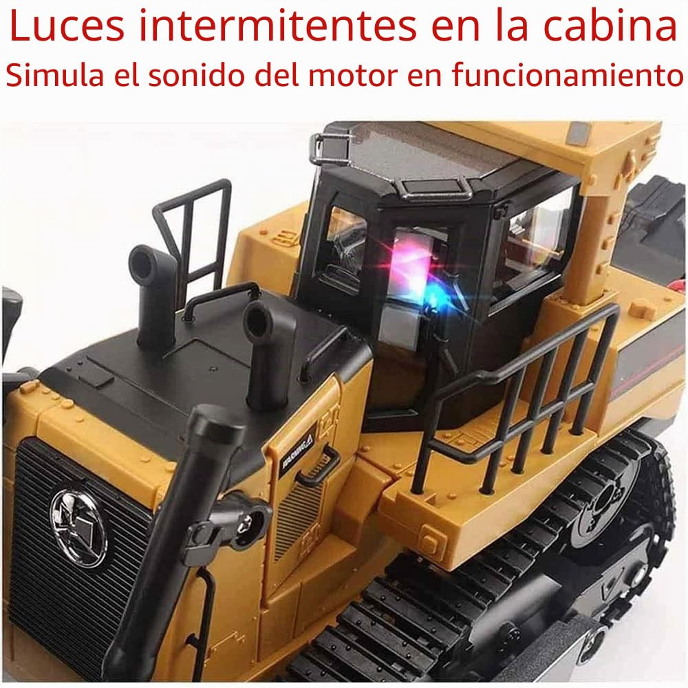 Genérico 1:16 Camión Teledirigido Bulldozer De Servicio Pesado, Rotación De 360 Grados, Pistas Simuladas Y Cubos De Automóviles, Faros Led