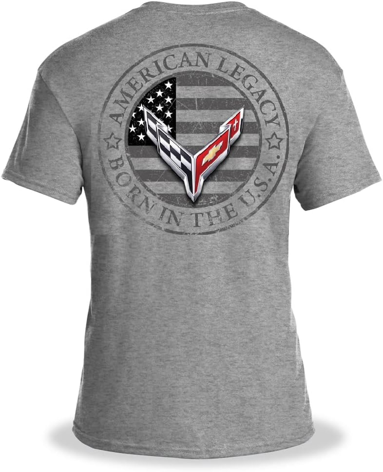 C8 Corvette Next Gen American Legacy Born in The USA Men's T-Shirt (Large, Gray)