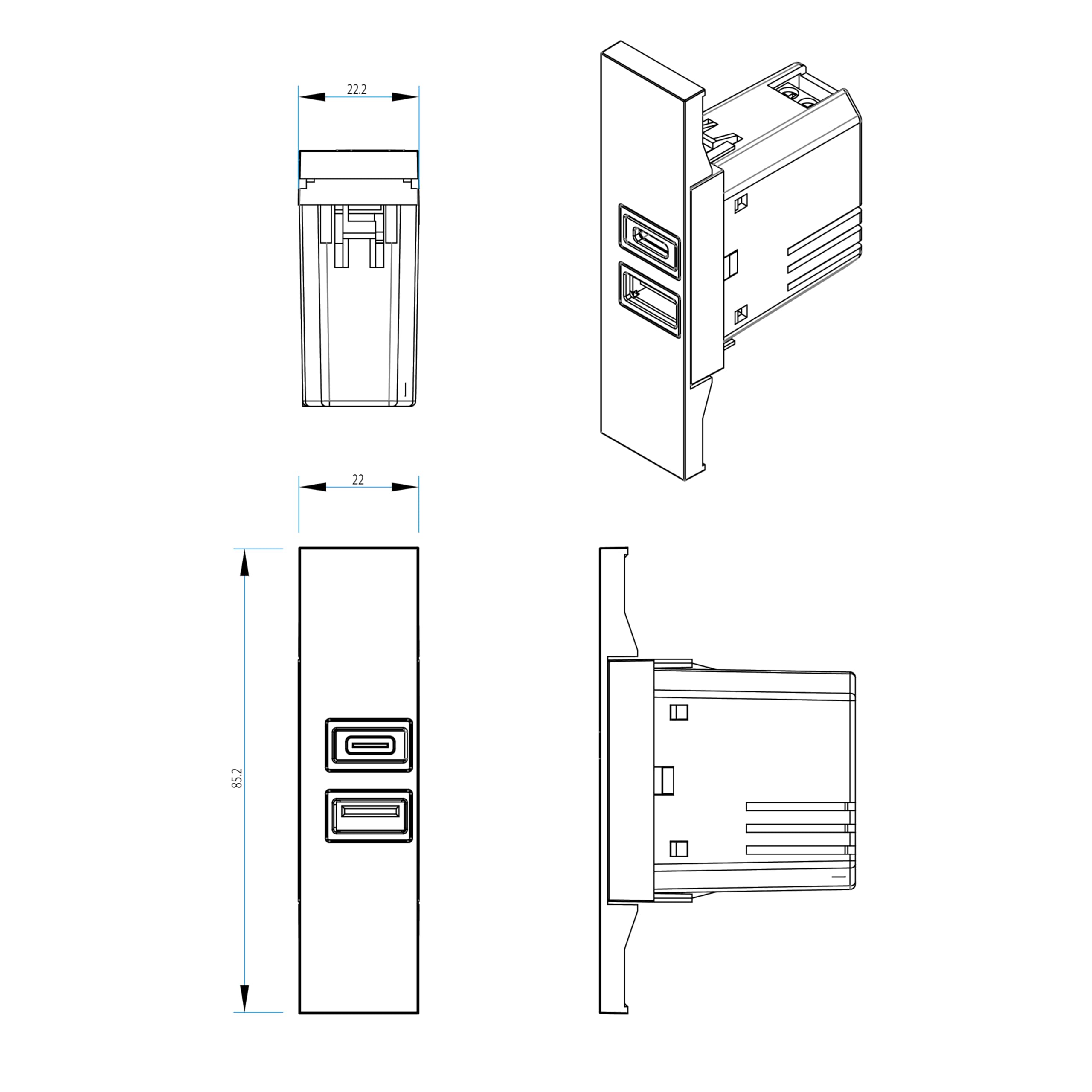 4Box USB-Netzteil Für Bticino Matix™ – 20 W Mit Typ A & C, Fast Charge, Nur 47 Mm Tief