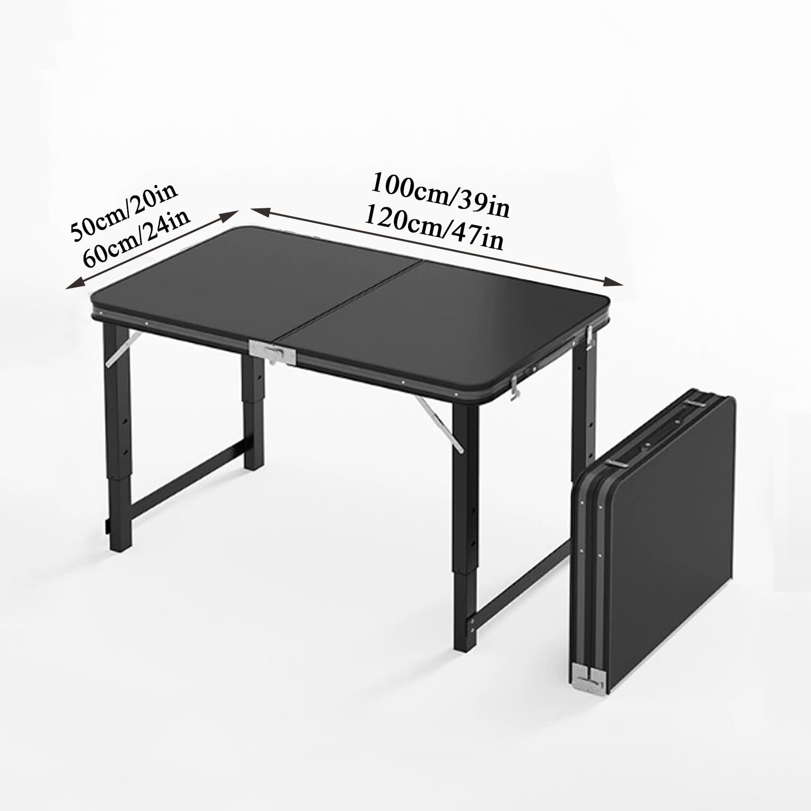 Tavolo da Campeggio Pieghevole Regolabile con 3 Altezze Portatile in Alluminio Tavolino da caffè Interno/Esterni Richiudibile con Rete di Stoccaggio(A,100X50CM)