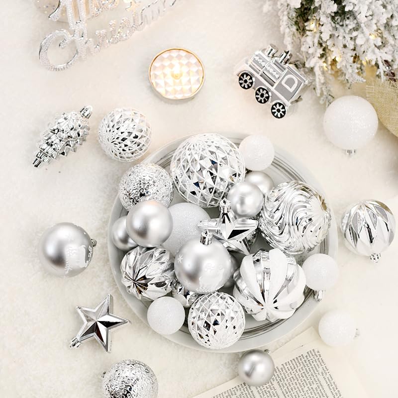Christmas Balls 65pcs, Christmas Tree Decoration Set, Christmas Ornaments Set for Xmas Tree Holiday Party Garland Decor - Silver