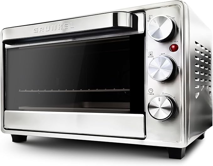 Grunkel - HR-23 - Horno eléctrico multifunción de sobremesa de 23l con 3 funciones de calor y selector de temperatura hasta 230ºC. Temporizador hasta 60 min - 1600W (Acero inoxidable)