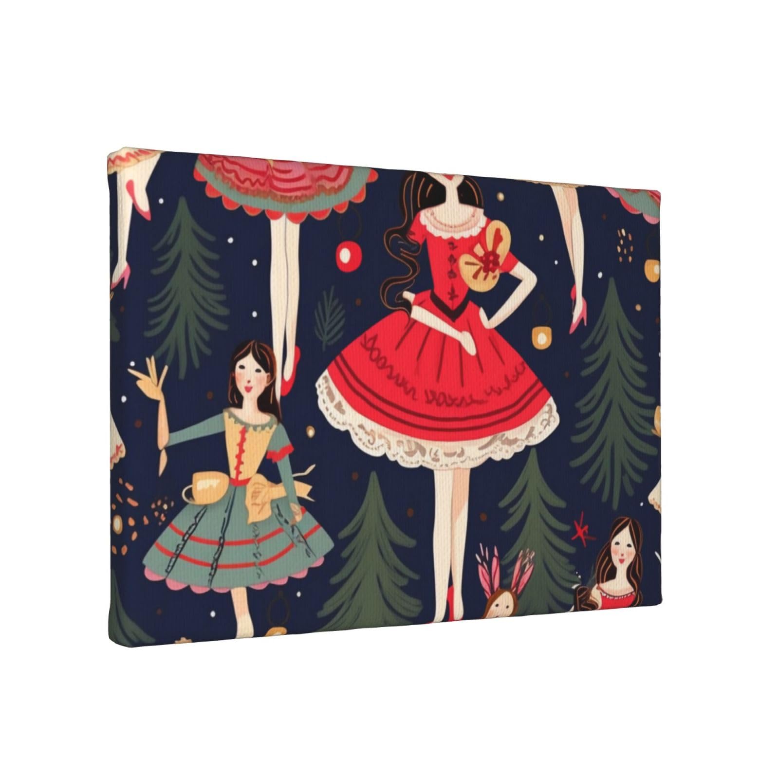 YKLJG Women's Nutcracker Ballet Xmas Dance Printed Wall Art Canvas Painting 30x20 CM Wooden Framed Picture Painting Artwork Prints for Bedroom Kitchen Home Office Decor