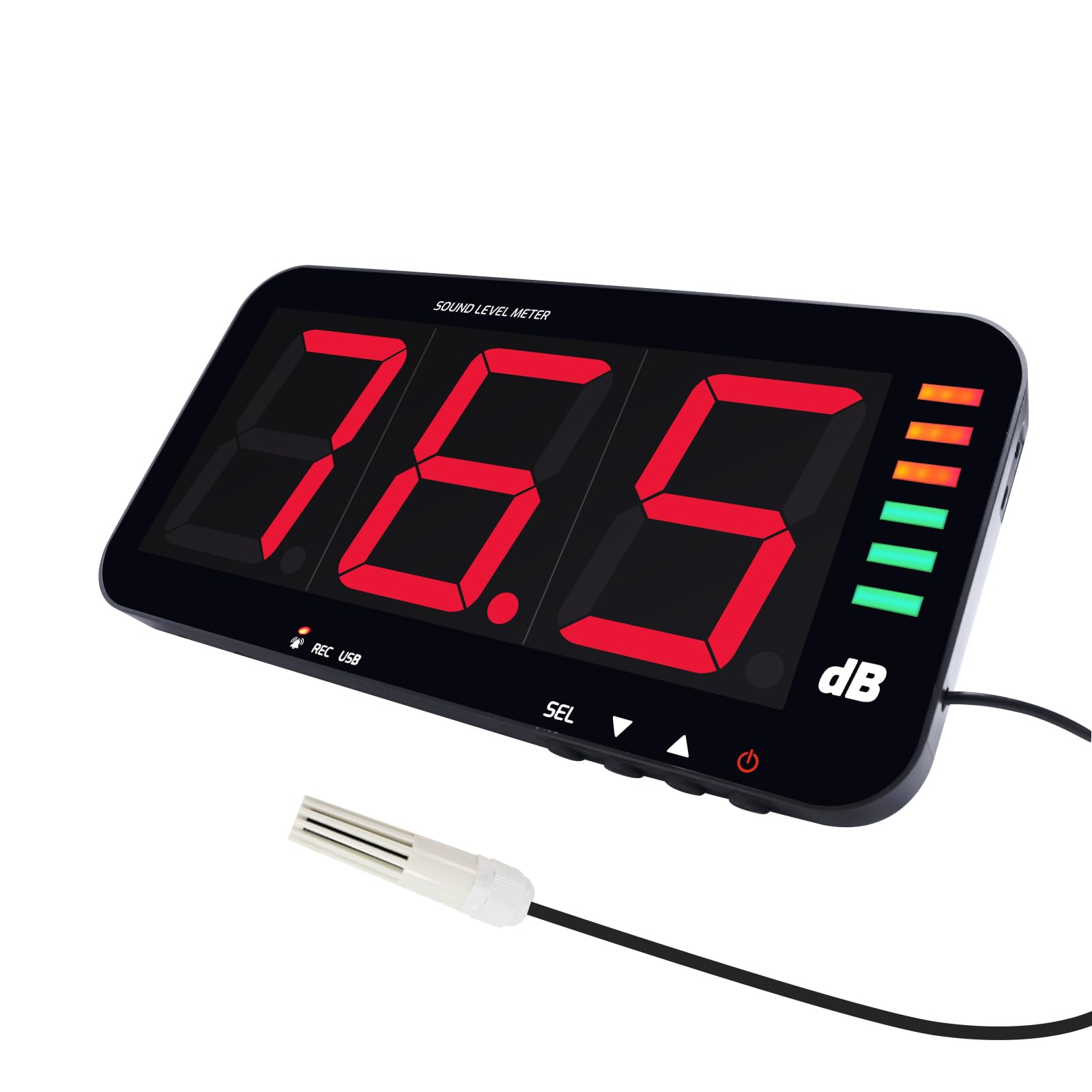 Fonometro Digitale da Parete (30~130 dB) con Display da 13 Pollici, Funzione di Registrazione Dati e Allarme Ccustico, Supporto per Connessione PC