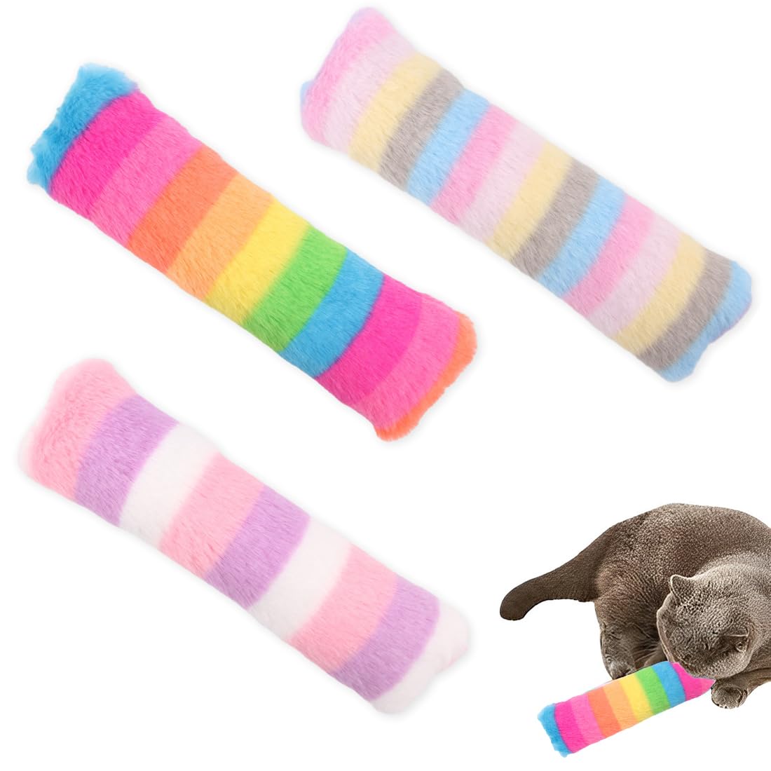 GXGM Juguete para Gato de 3 Piezas con Catnip,24CM Juguete de Peluche para Gato, Cojín para Gato con Catnip Juguetes para Gato, Juguete para Gato con Cojín de Catnip